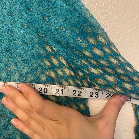 Chico's Blue Teal Green Sheer Open fairy Kimono Coverup cardigan top 2 L 12 - Picture 9 of 10